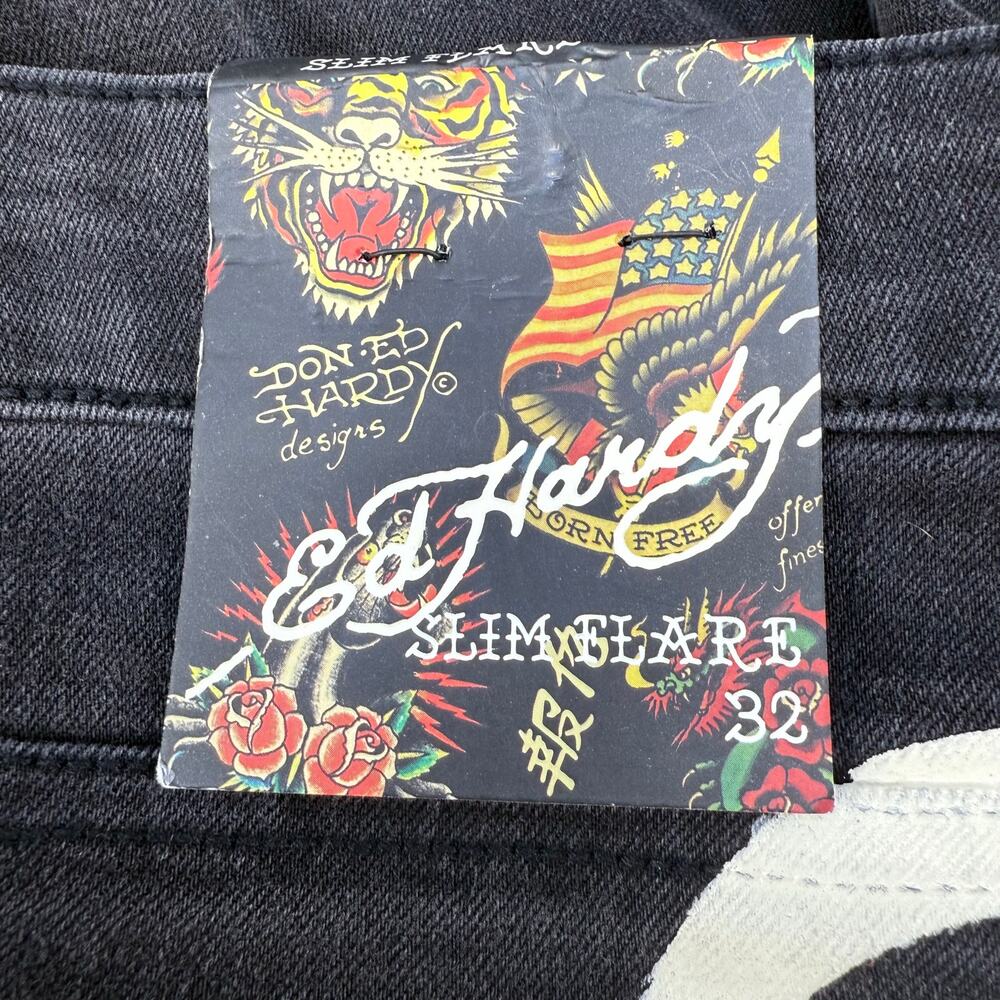 Ed Hardy Jeans Women's 32 (14) Black Embroidered Tiger Slim Flare Y2K Streetwear - Picture 7 of 16